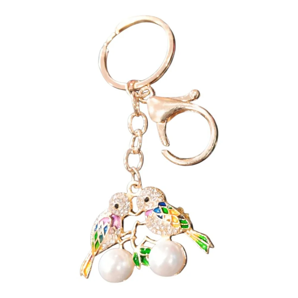 Two Love Birds Sitting in a Tree K-I-S-S-I-N-G! Rhinestone Keychain Purse Charm